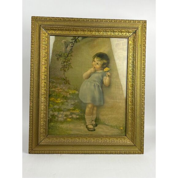 Vtg Annie Benson Muller An Unexpected Visitor Framed Print 27x23in Wall Hanging - Picture 2 of 8